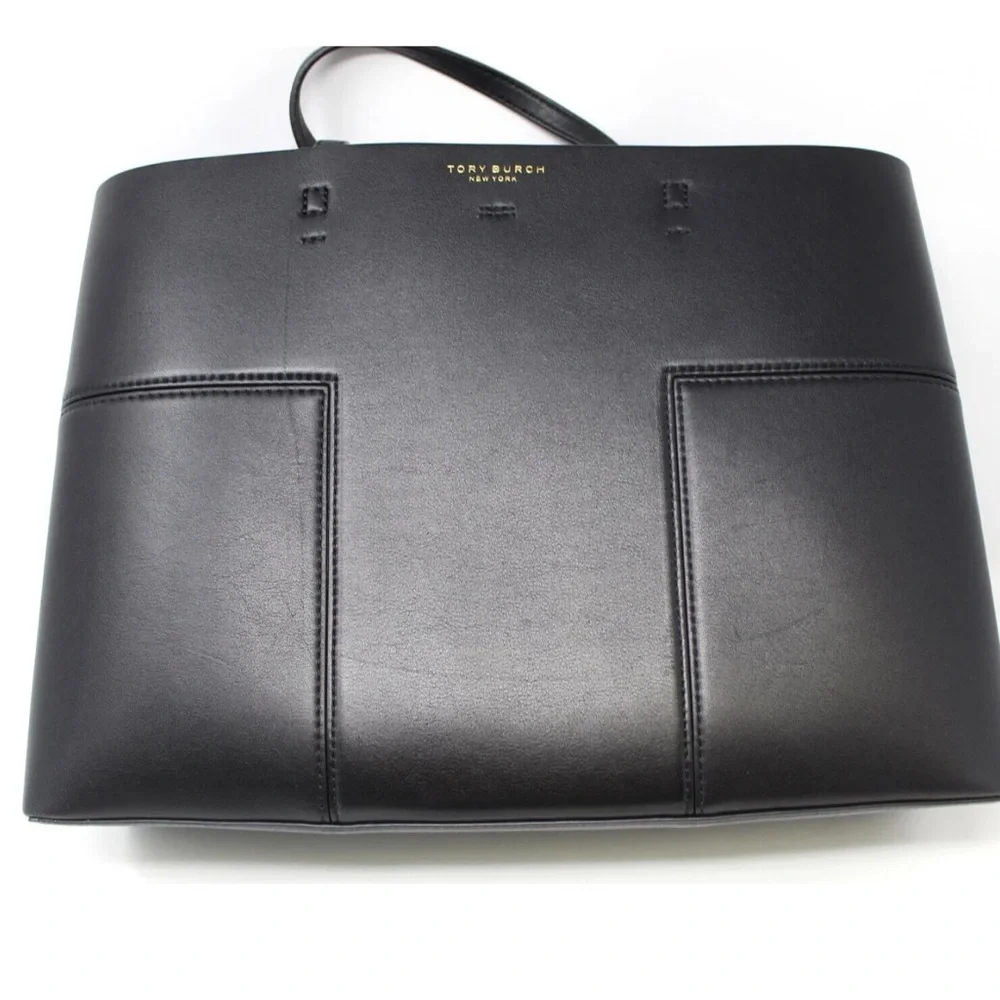 Tory Burch Black leather Block-Tbag w/ removable clutch GUC